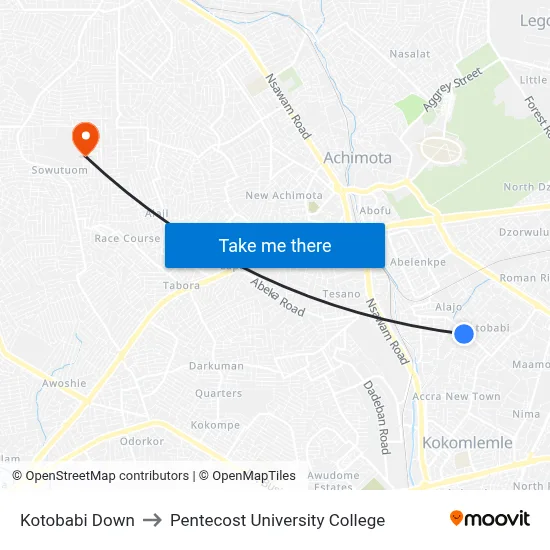 Kotobabi Down to Pentecost University College map