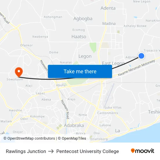 Rawlings Junction to Pentecost University College map