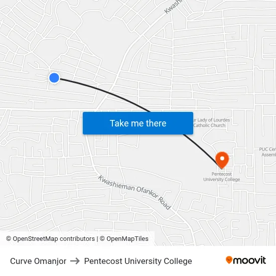 Curve Omanjor to Pentecost University College map