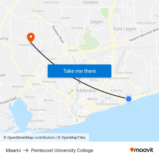 Maami to Pentecost University College map