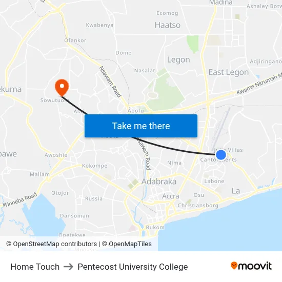 Home Touch to Pentecost University College map