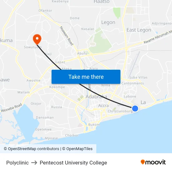 Polyclinic to Pentecost University College map