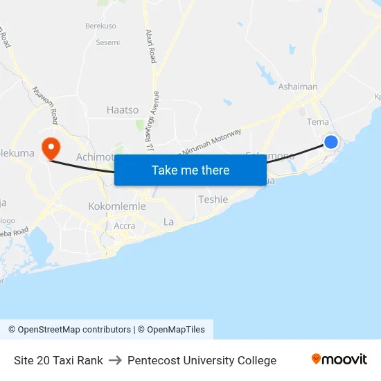 Site 20 Taxi Rank to Pentecost University College map
