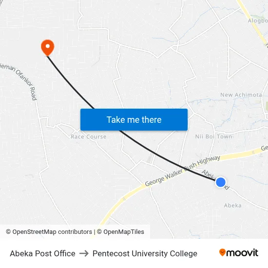 Abeka Post Office to Pentecost University College map