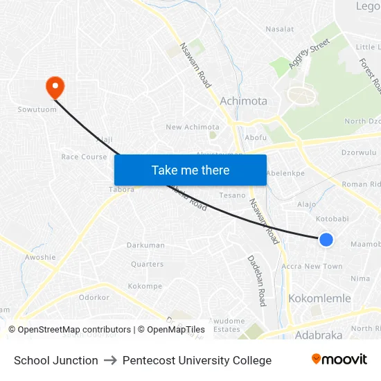School Junction to Pentecost University College map