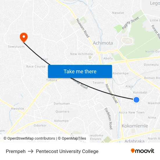 Prempeh to Pentecost University College map