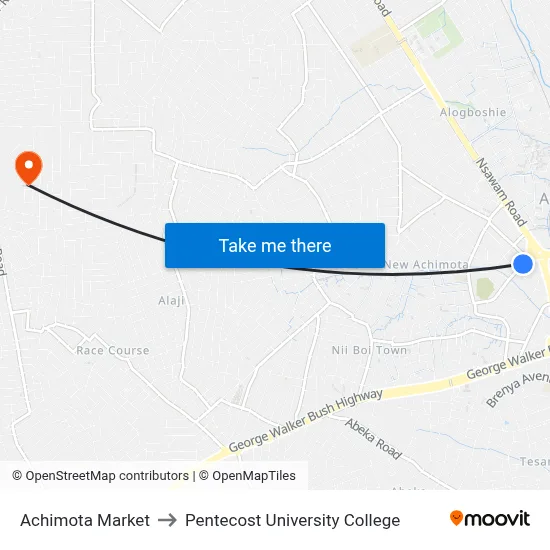 Achimota Market to Pentecost University College map