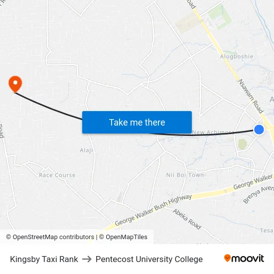 Kingsby Taxi Rank to Pentecost University College map
