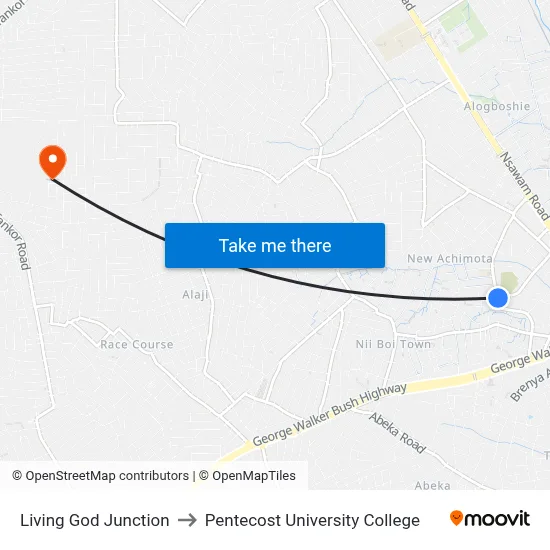 Living God Junction to Pentecost University College map