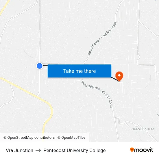 Vra Junction to Pentecost University College map