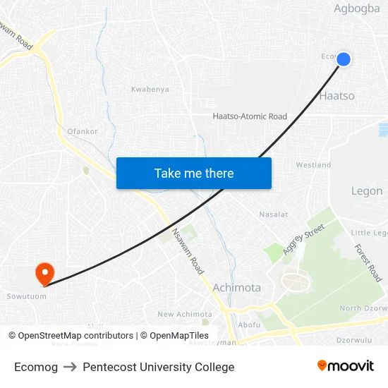 Ecomog to Pentecost University College map