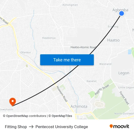 Fitting Shop to Pentecost University College map