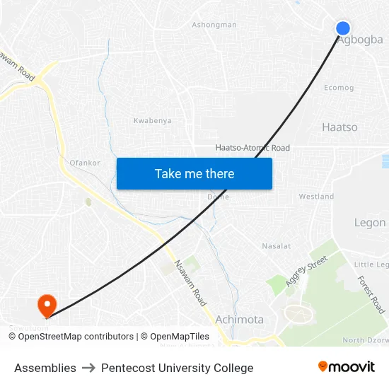 Assemblies to Pentecost University College map