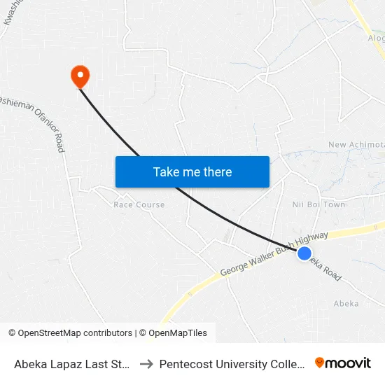 Abeka Lapaz Last Stop to Pentecost University College map