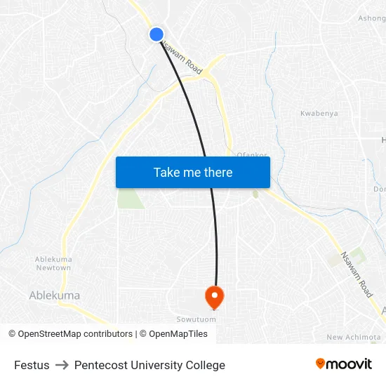 Festus to Pentecost University College map