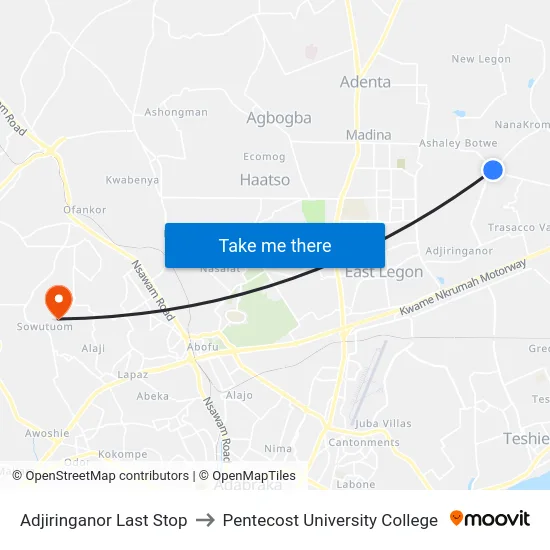 Adjiringanor Last Stop to Pentecost University College map