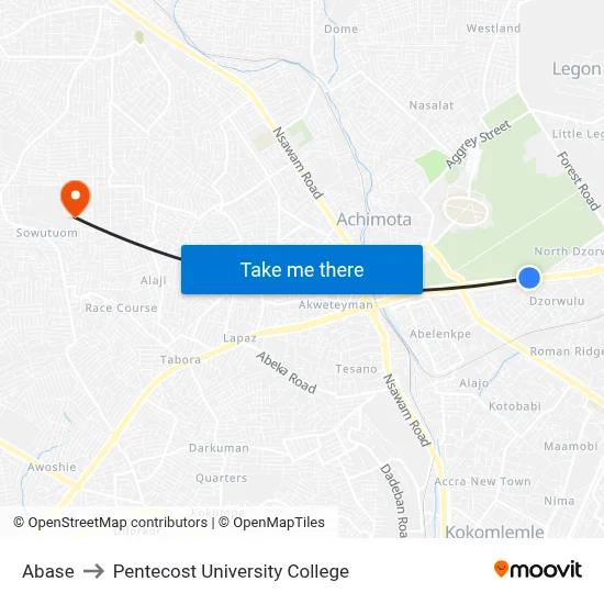 Abase to Pentecost University College map