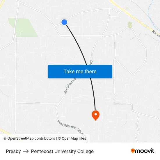 Presby to Pentecost University College map