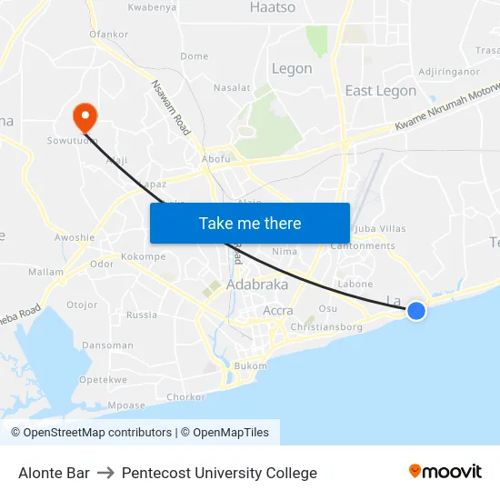 Alonte Bar to Pentecost University College map
