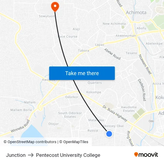 Junction to Pentecost University College map