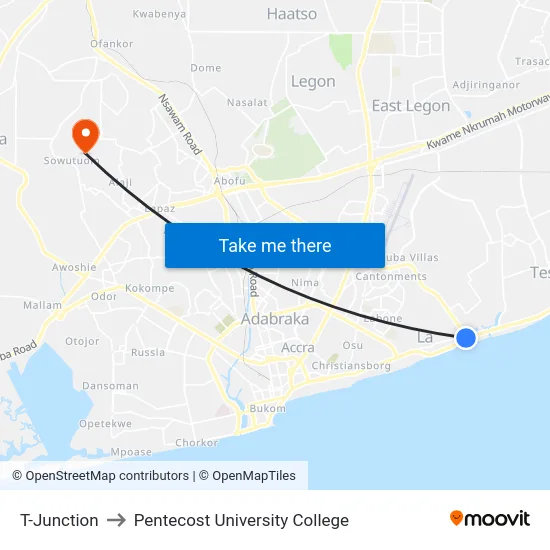 T-Junction to Pentecost University College map