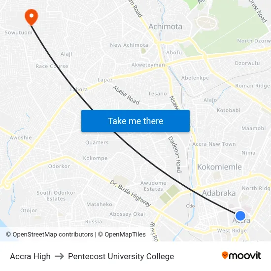 Accra High to Pentecost University College map