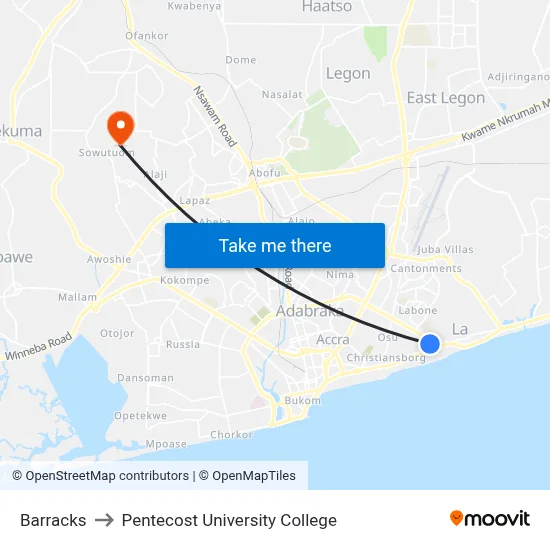 Barracks to Pentecost University College map