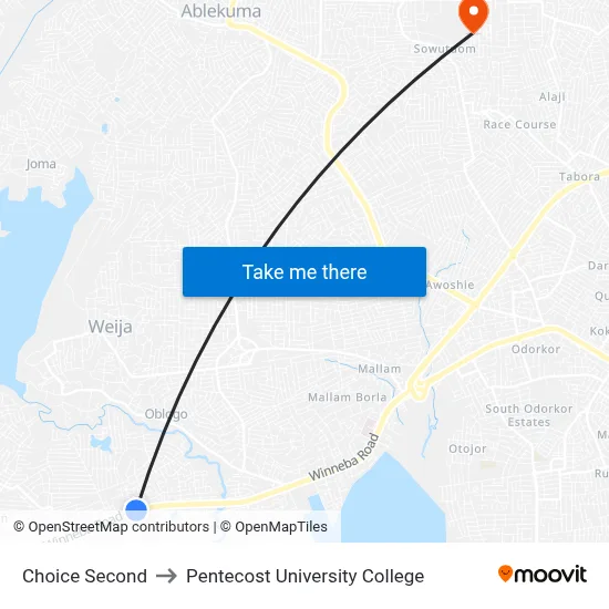 Choice Second to Pentecost University College map
