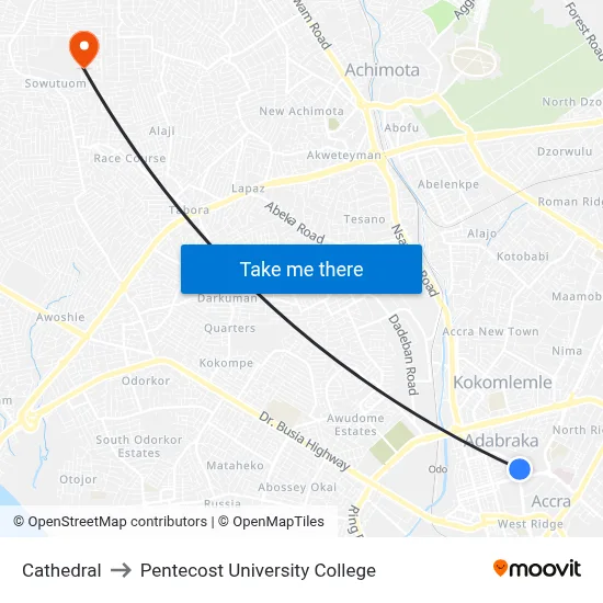 Cathedral to Pentecost University College map