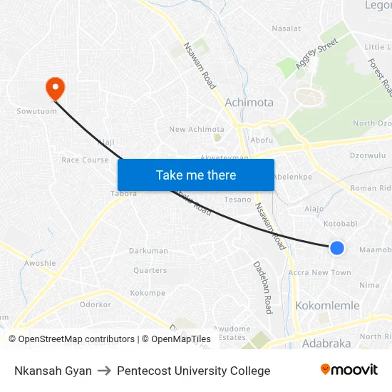 Nkansah Gyan to Pentecost University College map