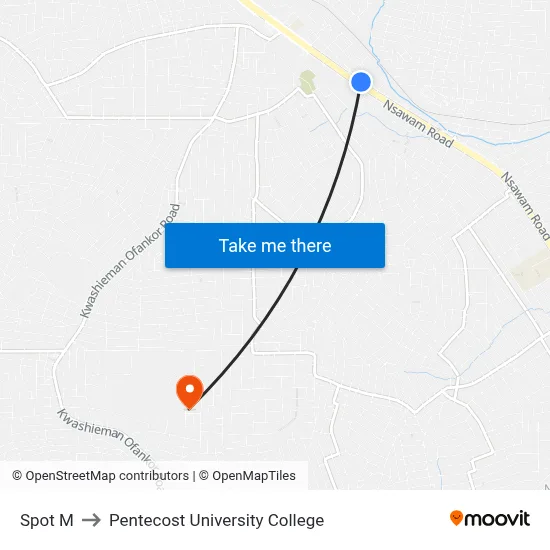 Spot M to Pentecost University College map