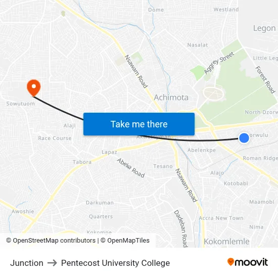 Junction to Pentecost University College map