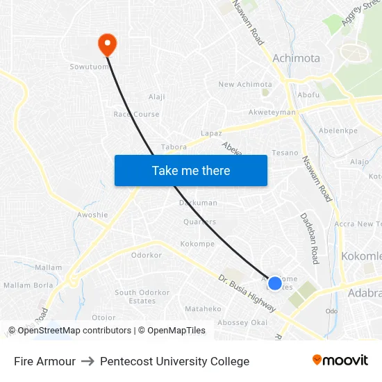 Fire Armour to Pentecost University College map