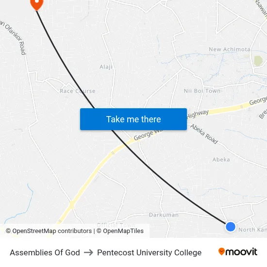 Assemblies Of God to Pentecost University College map