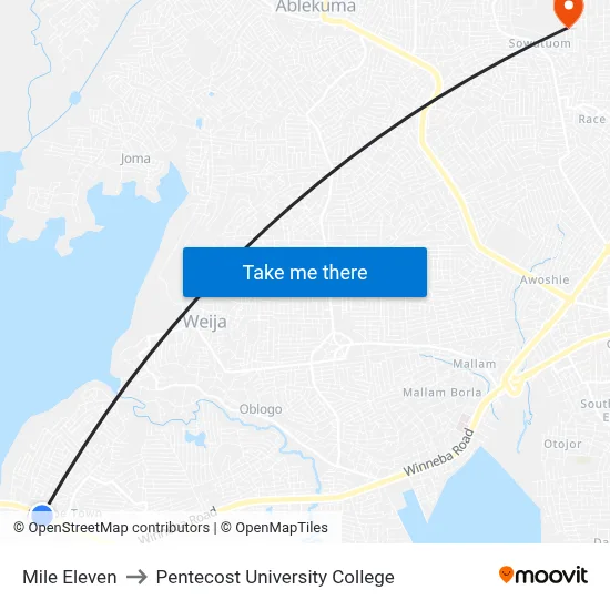 Mile Eleven to Pentecost University College map