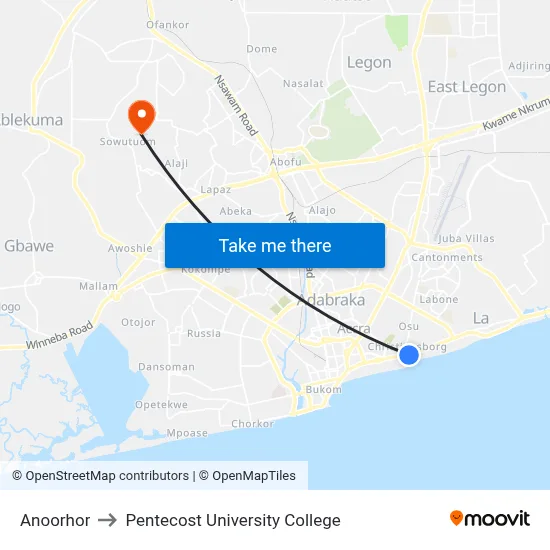 Anoorhor to Pentecost University College map