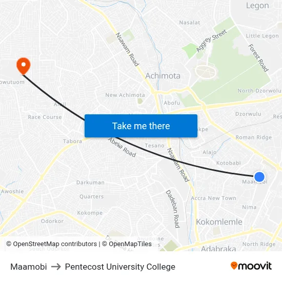 Maamobi to Pentecost University College map