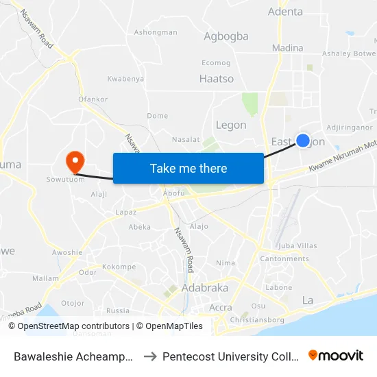 Bawaleshie Acheampong to Pentecost University College map