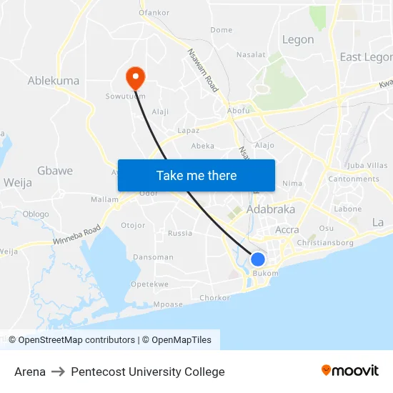 Arena to Pentecost University College map