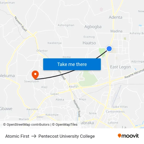 Atomic First to Pentecost University College map