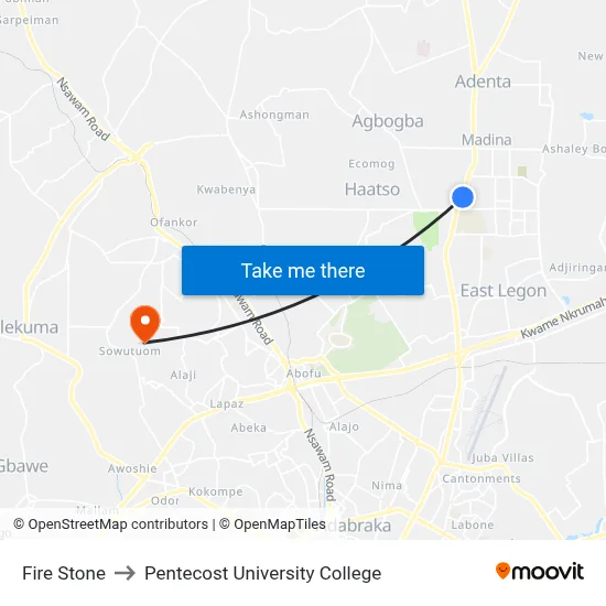Fire Stone to Pentecost University College map