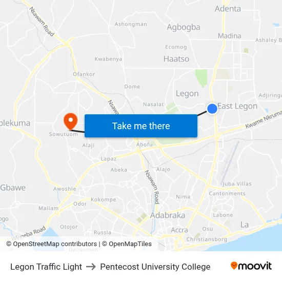 Legon Traffic Light to Pentecost University College map