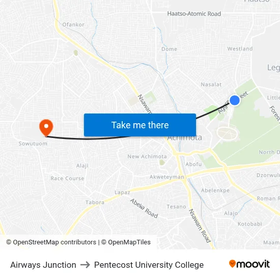 Airways Junction to Pentecost University College map