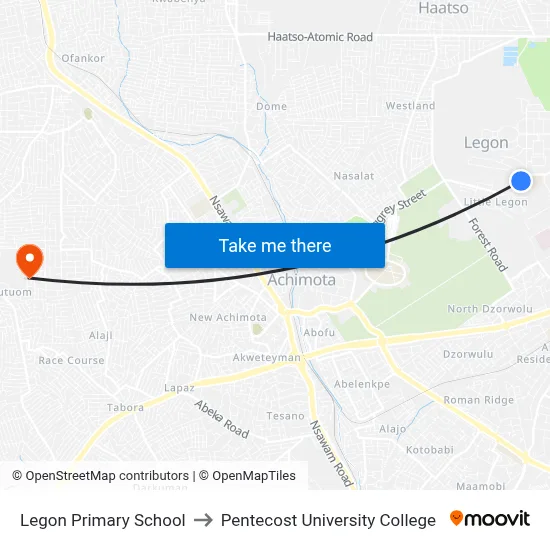 Legon Primary School to Pentecost University College map