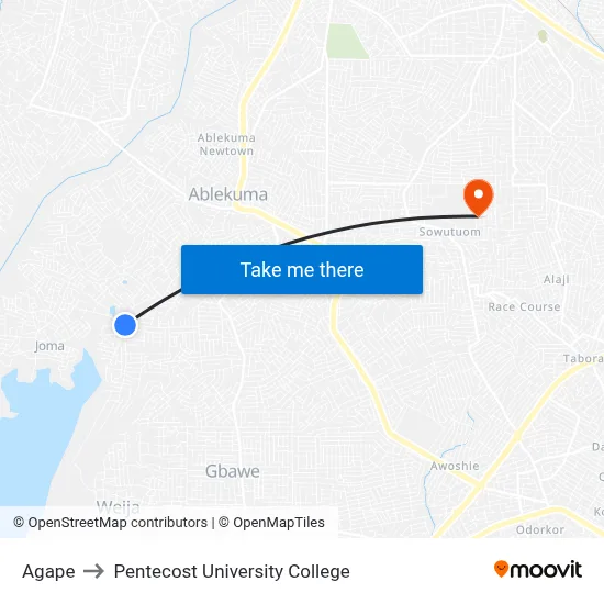 Agape to Pentecost University College map