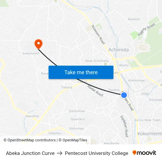 Abeka Junction Curve to Pentecost University College map