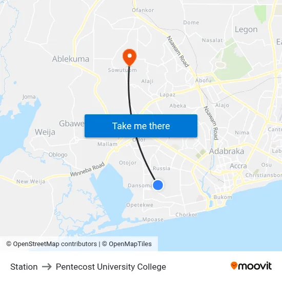 Station to Pentecost University College map