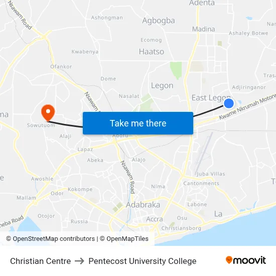 Christian Centre to Pentecost University College map