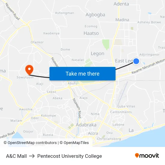 A&C Mall to Pentecost University College map