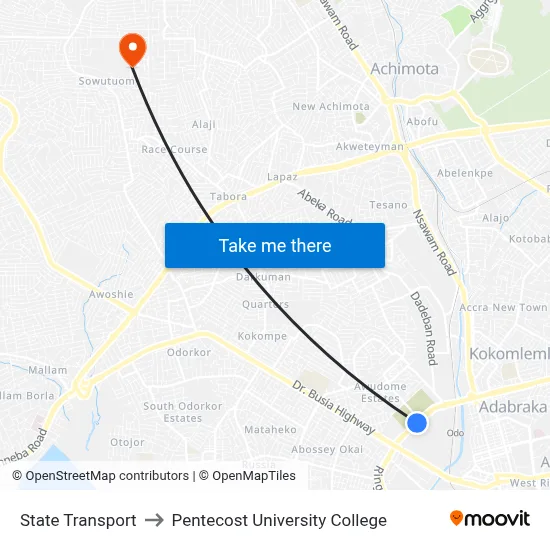 State Transport to Pentecost University College map